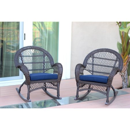 PROPATION W00208-R-2-FS011-CS Espresso Wicker Rocker Chair with Blue Cushion PR1081365